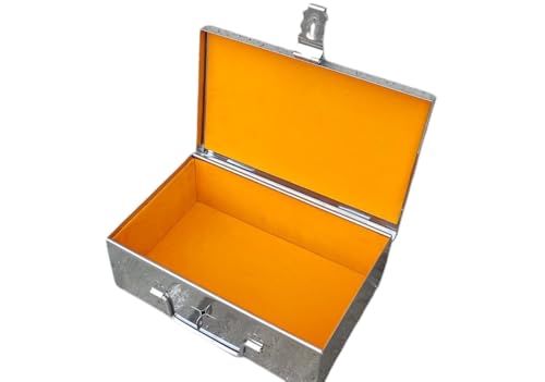 Image of Stainless Steel Storage Box, Cash Box, Pooja Peti, Organizer, Vanity Storage Box, Jewellery Safe Bank Locker, Cash Box With Handicrafts Digital Meena Kari Design (Yellow, 9 Inches)