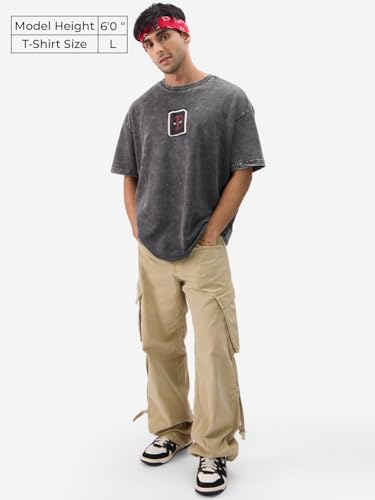 Image of The Souled Store Official Deadpool: No More Calm Men and Boys Short Sleeve Round Neck Grey Cotton Oversize Fit T-Shirt