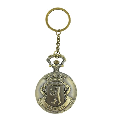Seven-Square-Premium-Pocket-Watch-Berlin-Germany-Symbol-Antique-Key-Chain-Vintage-Bronze-Analog-Pocket-Watch-Stainless-Steel-Metal-Car-Bike-Home-Keychain-with-Key-Ring-Anti-Rust-Gift-for-Men-Women