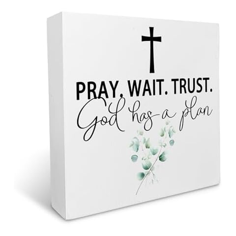 Ku-Dayi Inspirational Christian Wood Box Sign, Scripture Spiritual Decorations Decor, Inspired Religions Decor, Home Living Room Office Bedroom Wooden Block Plaque Desk Decor 5x5 Inch Cover