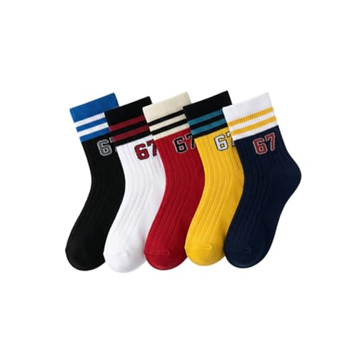 Image of Colourful Socks for Kids, Crew length, Soft Pure Cotton, Lightweight & Breathable, 1 to 9 Years, Pack of 5, Designer socks