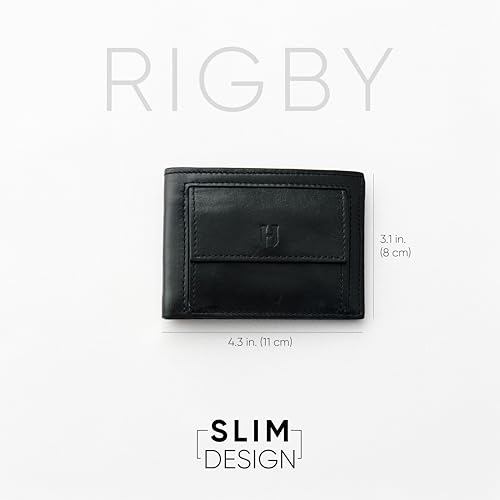 Men's Wallet, Coin Pocket, 6 Card Slots, Snap Closure, RFID Blocking, Minimalist Slim Full-Grain Leather, Gift Box & Pouch for Christmas & Birthday, Black2