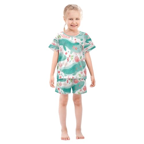 Pajama Sets Short Sleeve Axolotl Creatures with Plants Soft Cotton Summer Sleepwear 2 Piece PJS Size 5-14T4