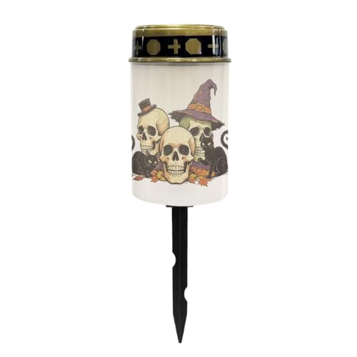 Image of Poceacles Solar Lights Outdoor Grave Candle for Cemetery Decoration Solar Outdoor Lights for Garden Lawn Backyard Pathway Decor, Skull Black Cat Leaf Print