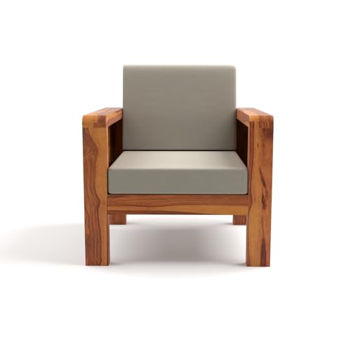 Image of Sheesham Wooden 1 Seater Sofa for Living Room | Solid Wood Sofa with Cane Side Panel | Rosewood Sofa Set for Home & Office | Lounge (Honey Finish, 1 Seater)