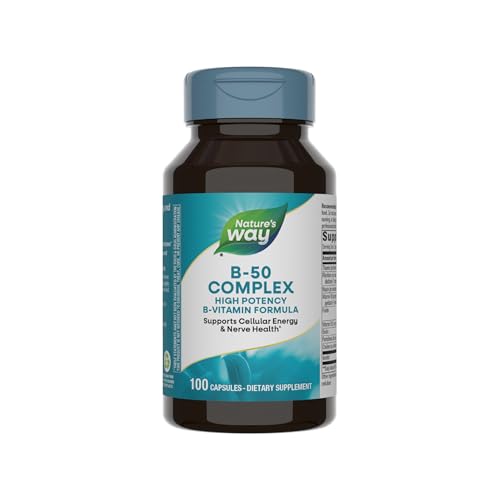 Nature’s Way B-50 Complex, Supports Cellular Energy & Nerve Health*, 8 B-Vitamins, With Folic Acid, Biotin, Niacin & More, Gluten Free, 100 Capsules (Packaging May Vary)