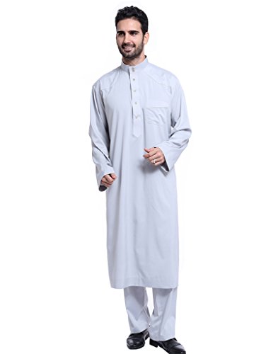 GladThink Men's Thobe with Long Sleeves Arab Muslim Wear Calf Length