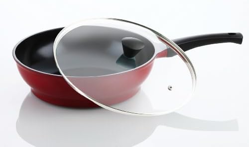 Amore Kitchenware Flamekiss 12" Red Ceramic Coated Nonstick Wok w/ Glass Lid