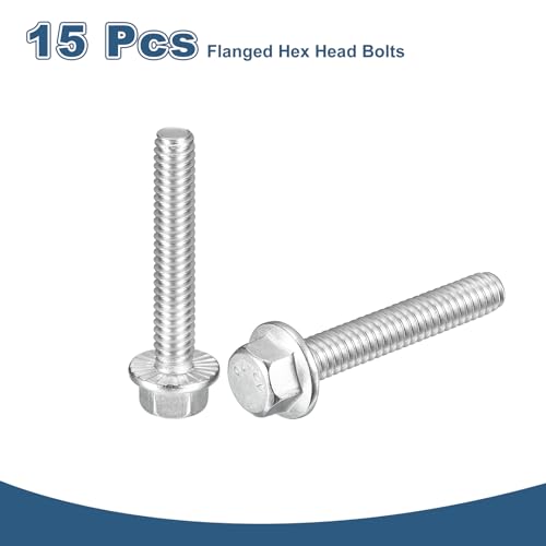 Image of uxcell 15Pcs 1 /4-20 x 1-1 /2 inch Flanged Hex Head Bolts, 304 Stainless Steel Flange Hexagon Screws, Flange Hex Drive Screws 5.8 Grade for Machinery Industry Home Appliances, Silver