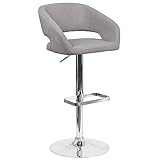 Flash Furniture Erik Contemporary Adjustable Height Barstool with Footrest and Rounded Mid-Back, Upholstered Bar or Counter Height Stool, Gray/Chrome