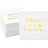 Wedding Cocktail Napkins, Welcome to our Beginning (White, 5 In, 100 Pack)
