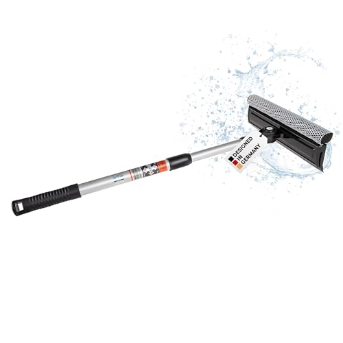 HEYNER® Lave-vitres avec Manche télescopique I Pliable 50-80cm de Long I Essuie-vitres pour Voiture, Camping-Car, Bus & Van I 25 cm de Largeur d'essuyage, Manche...