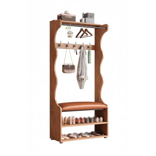 wihgony Perchero de pie Resistente y Estable, Mueble de Entrada con Banco, Zapatero,Estilo Moderno,4 en 1, para Dormitorio, Salón, Entrada(Wood,31.5 * 11.81 * 70.87in)