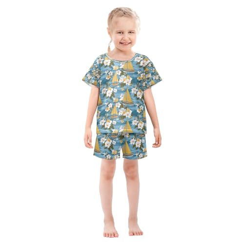 senya Yellow Sailboat Flower A Summer Pajamas Set Short Cotton Sleepwear 2 Piece3