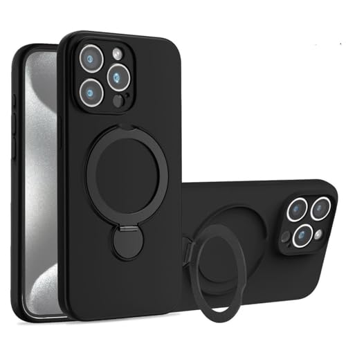 Coque silicone liquide iPhone 14 avec support magnétique invisible et charge sans fil - Noir