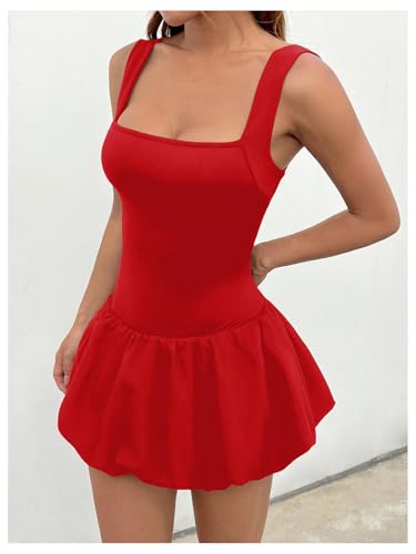 Image of Milumia Women's Square Neck Bubble Mini Tank Dress Short Party Club Dresses