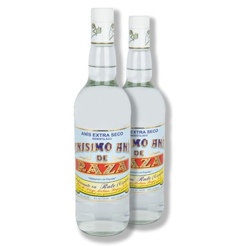 Anís Seco 55º, Anís Extra Seco Bidestilado Artesanal y Tradicional, (Pack de 2 Botellas de 1L)