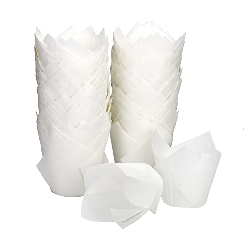 200pcs Tulip Cupcake Liners, Standard Greaseproof Paper Baking Cups Muffin Liners Holders Perfect for Bridal Showers, Baby Showers, Birthday Parties, Banquets, and Catering Events (White)