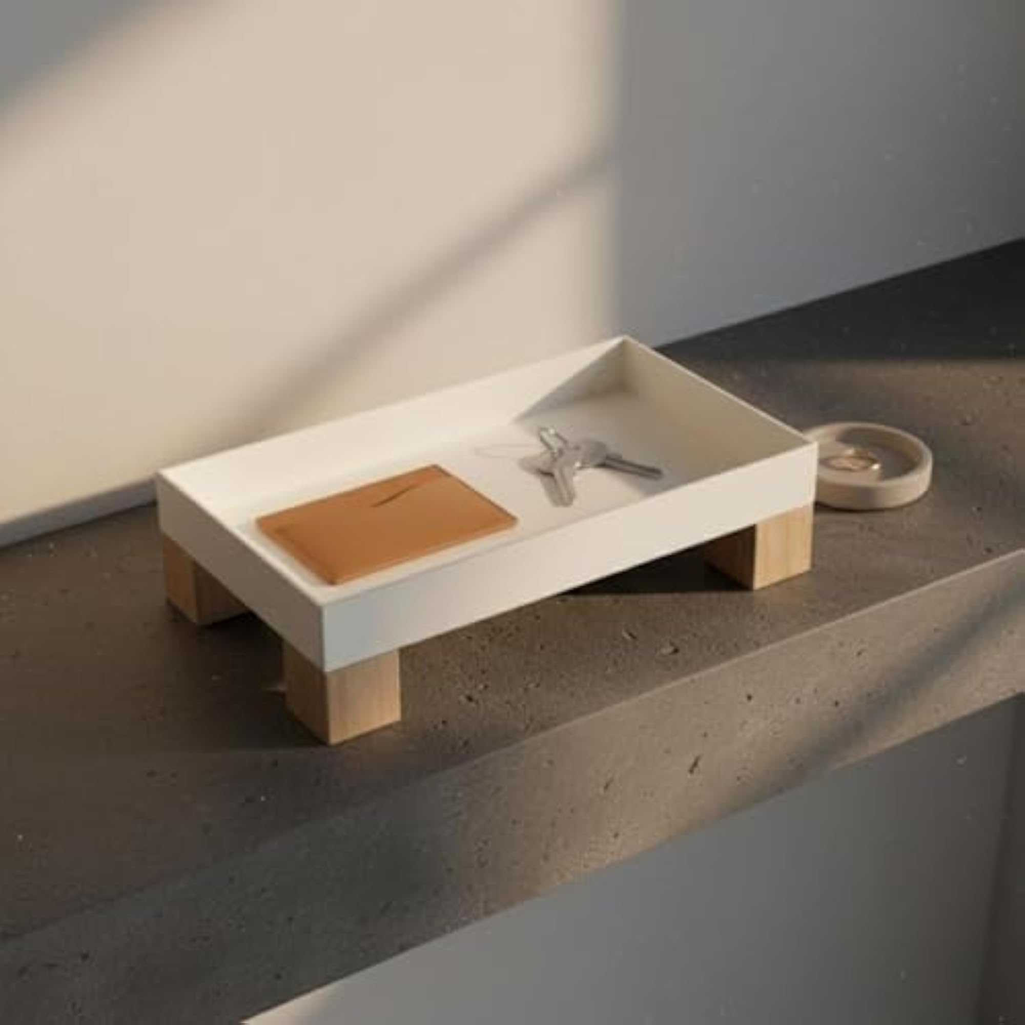 Decorative Wood Desktop Storage Box, Multi-Purpose Tray