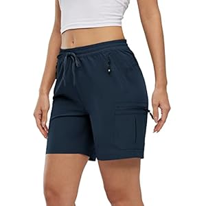 Rdruko Womens Cargo Shorts Drawstring Elastic High Waisted Summer Casual Quick Dry Outdoor Shorts for Work Travel Golf Hiking Walking Water Resistant