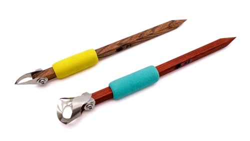 The Original DiamondCore Tools: 2-Pack Pottery Carving Tool Set P1 & X2 Clay Sculpting Ceramic Trimming Sgraffito Fluting (Set 1)