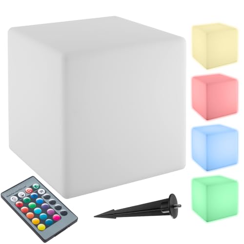tectake® Cube lumineux LED multicolore Taille S (35x35x35cm) telecommande 16 couleurs Table basse Pouf Lampe jardin Luminaire exterieur Éclairage extérieur Eclairage...