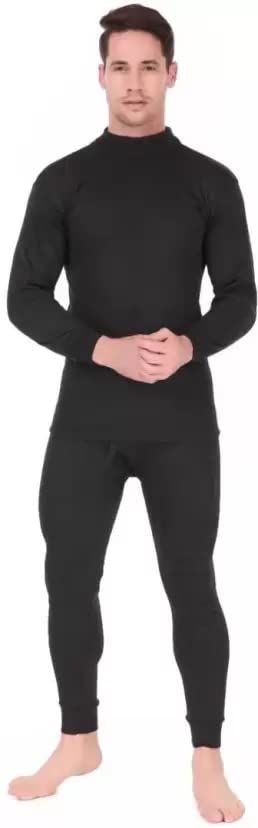 JBI OSWALWinter Body Warmer Uper Black High Neck Thermal Top Pajama and Bottom Suit Combo Set Pack of 1_MTST121