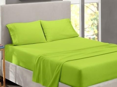 Image of BEVI Home Premium Solid Plain Double Bedsheet Without Pillow Cover 300 TC Microfiber 90 inch x 95 inch Neon Green