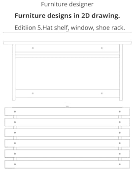 Paperback Furniture designs in 2D drawing.: Editiion 5.Hat shelf, window, shoe rack. Book