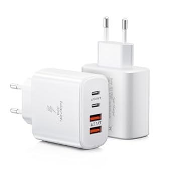 2-Pack Caricatore USB C Rapido, 40W 4-Porto USB Alimentatore Presa Caricabatterie per iPhone 16 15 14 13 12 11 Pro Max, iPad,Samsung, USBC Spina Ricarica Adattatore Muro Carica Spinotto