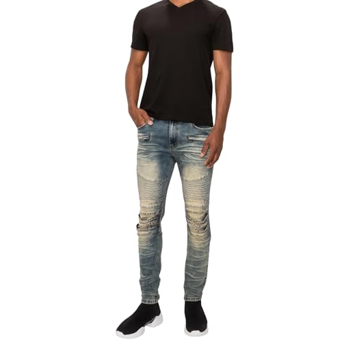Men's Biker Denim Jeans, Sand Hill, Multiple Sizes, Cotton Spandex Blend, Skinny Fit, Creased Design2