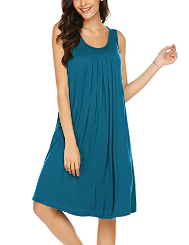 Hotouch Night Gown For Ladies Sleepwear Sleeveless Sleepshirt Pleated Plus Size Nightgowns Blue Green Xxxlarge #TOP2