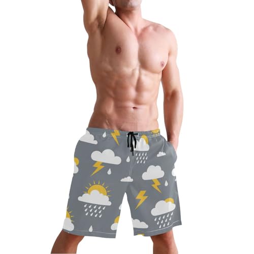 Men's Swim Trunks Quick Dry Swimming Shorts with Pocket Weather Icons Seamless Pattern Swimsuit Trunks4