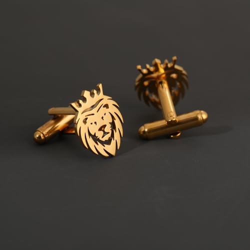 Image of Stainless Steel Animal Creative Crown Lion Brooches for Women and Men