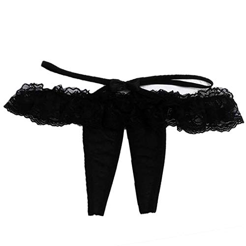 Fusmaker Lencería Sexy Pantalones Archivo Abierto Vibrante Braguita Encaje Tanga Pantalla Gasa Ropa Interior,Negro,M Cover