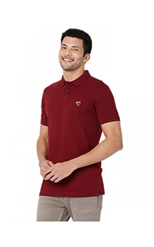 Image of Spykar Men's Slim Fit Polo Neck Half Sleeve Solid Casual T-Shirt