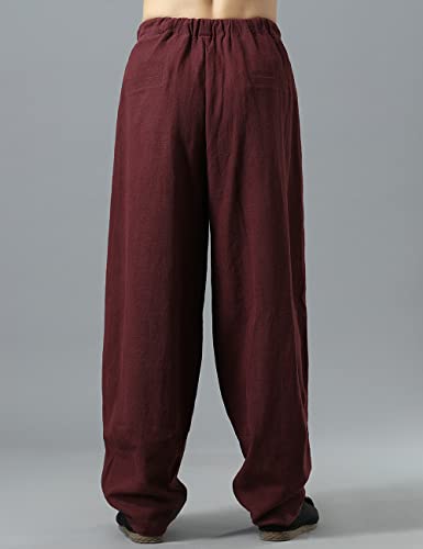 NFYM Men's Casual Cotton Linen Kung Fu Pants Elastic Waist Drawstring Loose Fit Spring Bloomers Trousers2