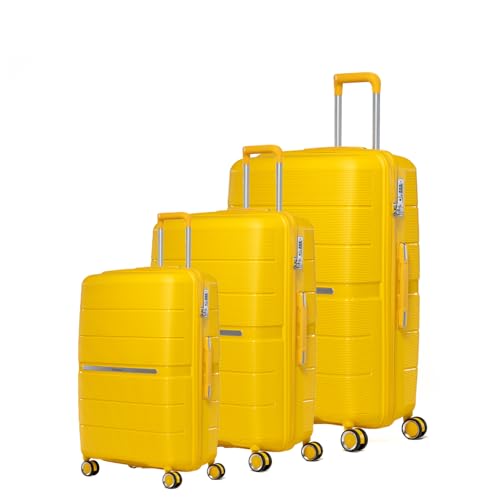 Image of Maleta Pearl Set 20 inch+24 inch+28 inch inch |100% Unbreakable Polypropylene,TSA Lock,Anti-Theft Zipper| Trolley Bags for Travel | Luggage Bags for Travelling | Suitcase (Set of 3 (Small+Medium+Large), Yellow)