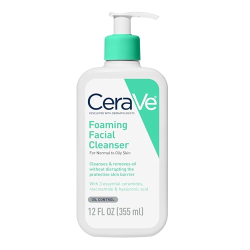CeraVe Foaming Facial Cleanser, Daily Face Wash for Oily Skin with Hyaluronic Acid, Ceramides, and Niacinamide, Fragrance Free Paraben Free, 12 Fluid Ounce
