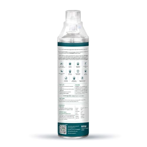Image of 24 Litres Portable Oxygen Cylinder | 500 Sprays | Oxygen Cylinder for Travelling & Home use | 99.9 % Pure Oxygen | Instant Oxygen for High Altitude, Outdoor Activities, Air Pollution, Emergency Situations