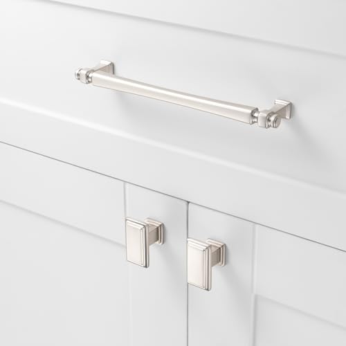 ASKANO 10 Pack 6-1/4 Inch Hole Centers, Brushed Nickel Cabinet Pulls Satin Nickel Cabinet Handles Silver Kitchen Hardware for Cabinets 2501 Drawers Bedroom Dresser Bathroom Vanity Cupboard Closet by ASKANO - Used condition - Image 3