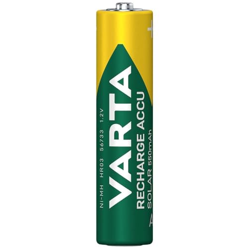 VARTA Pilas AAA, recargables, paquete de 2, Recharge Accu Solar, batería recargable, 550 mAh Ni-MH, listas para usar, desarrolladas para luces solares de jardín