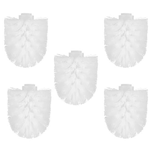 5Pcs Toilet Brush Replacement Heads, White Plastic, Compact Round Ball Design for Bathroom Cleaning, Easy to Install and Store, Fits Most Toilet Brushes