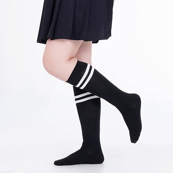 Image of WKLOUYHE 3 Pairs School Uniform Cotton Knee High Socks Athletic Sports Soccer Socks Tube Sock for Girls and Boys