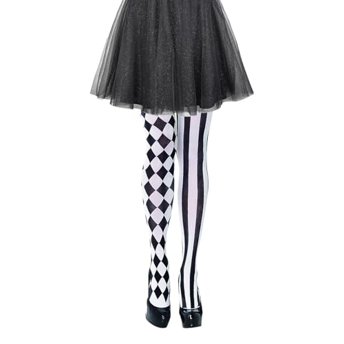 XNFUOE Collant arlequin de clown pour femme - Collants de cirque au-dessus du genou - Chaussettes longues pour déguisement d'Halloween