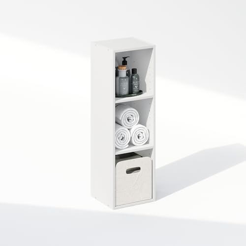 Image of Furinno Reed 3-Tier Closet Organizers and Storage, Closet Organizer, Open Shelf Closet Storage, for Wardrobe, Bedroom, Living Room, 10-Inch Width, White