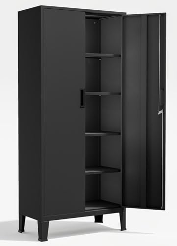 YOUDENOVA Armoire de Bureau métallique 80 x 40 x 180 cm avec Serrure Rangement Bureau avec 5 Compartiments pour Classeur, Doubles Portes, Serrure, Armoire à...