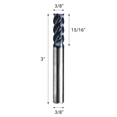Image of ACCUCUT I4KES 3 /8 inch Carbide Square End Mill- 4 Flute Milling Bit for Steel, Forge Hardened Steel, Copper, Alloys & Materials < HRC 50 - AlTiCrN Coating CNC Router Bit, 45 Degree Helix
