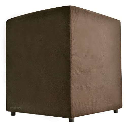 Puff Cubo Poptem Quadrado Suede Madeira Sala Marrom Mogno