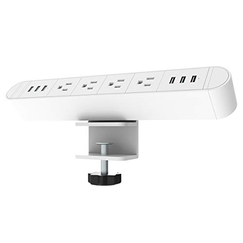 Desk Clamp Power Strip with 4 Outlet 6 USB,The Clamp Edge Mount Power Center,Aluminum Alloy Fireproof Desktop Power Socket,Desktop Charging Station